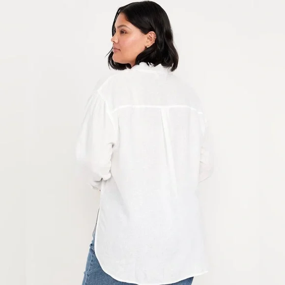 Linen-Blend Loose Button-Down Shirt XXL - Picture 11 of 14